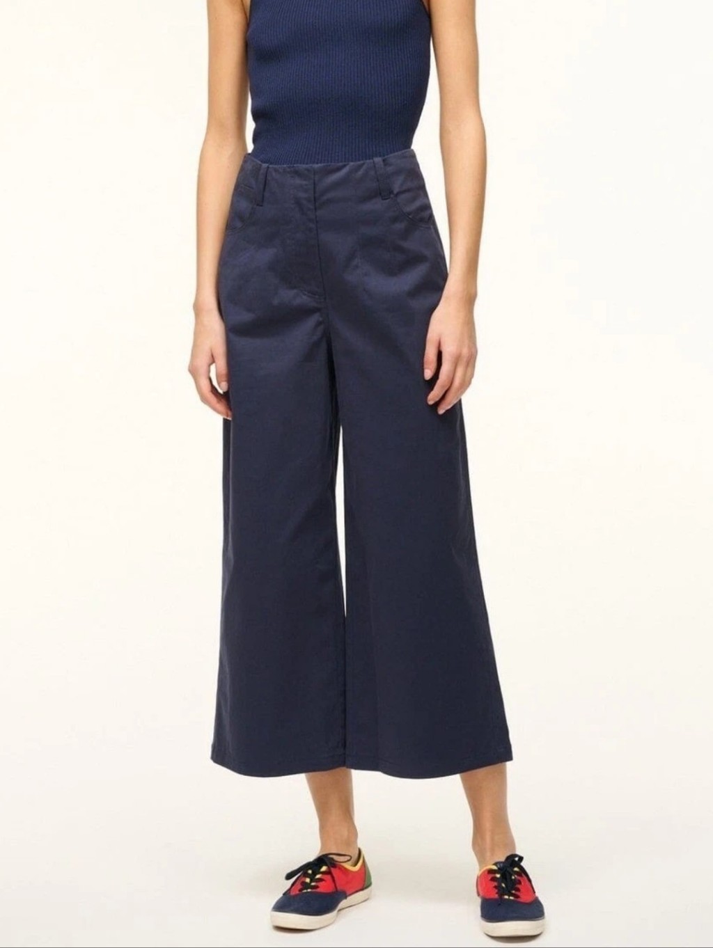 Staud Luca Pants Navy Blue Cropped Wide Leg Size 6